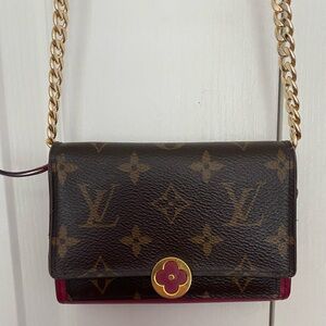 Authentic Louis Vuitton Flore Monogram Wallet on Chain/Pink Interior